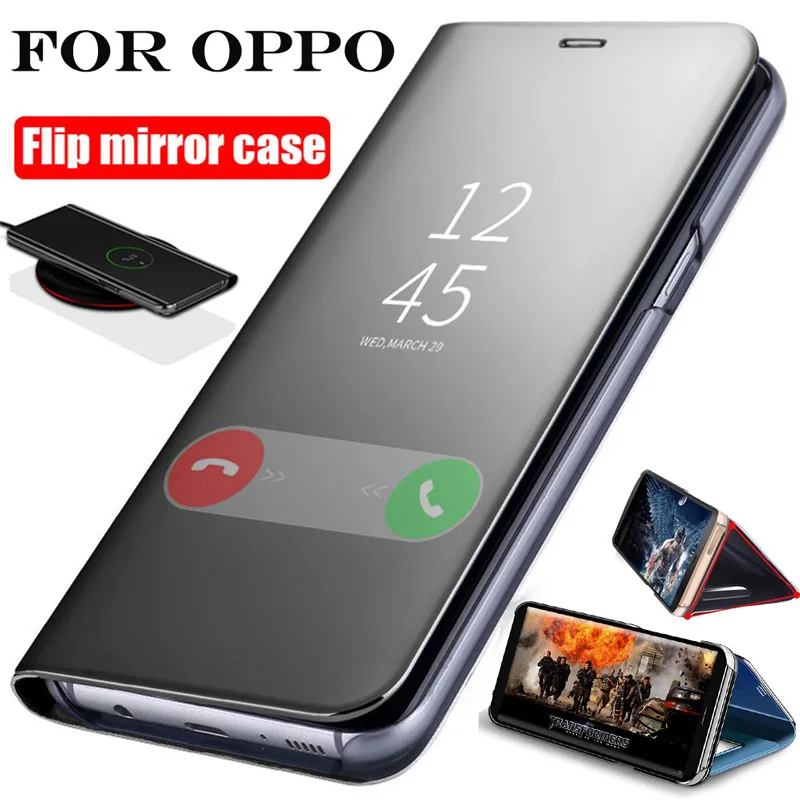 Умный зеркальный флип чехол для OPPO Realme 6 5 2 Pro 5S 6i K3 C1 C2 X50 F15 R17 R15 R11 A92 A91 A72 A52 A31 Fiend X2 Q