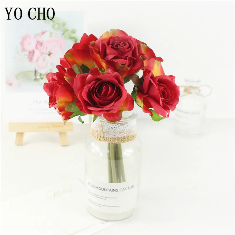 

1 букет искусственных роз с 6 цветами, розы для подружки невесты, букет из шелковых цветов для девочек, свадебный Декор для дома