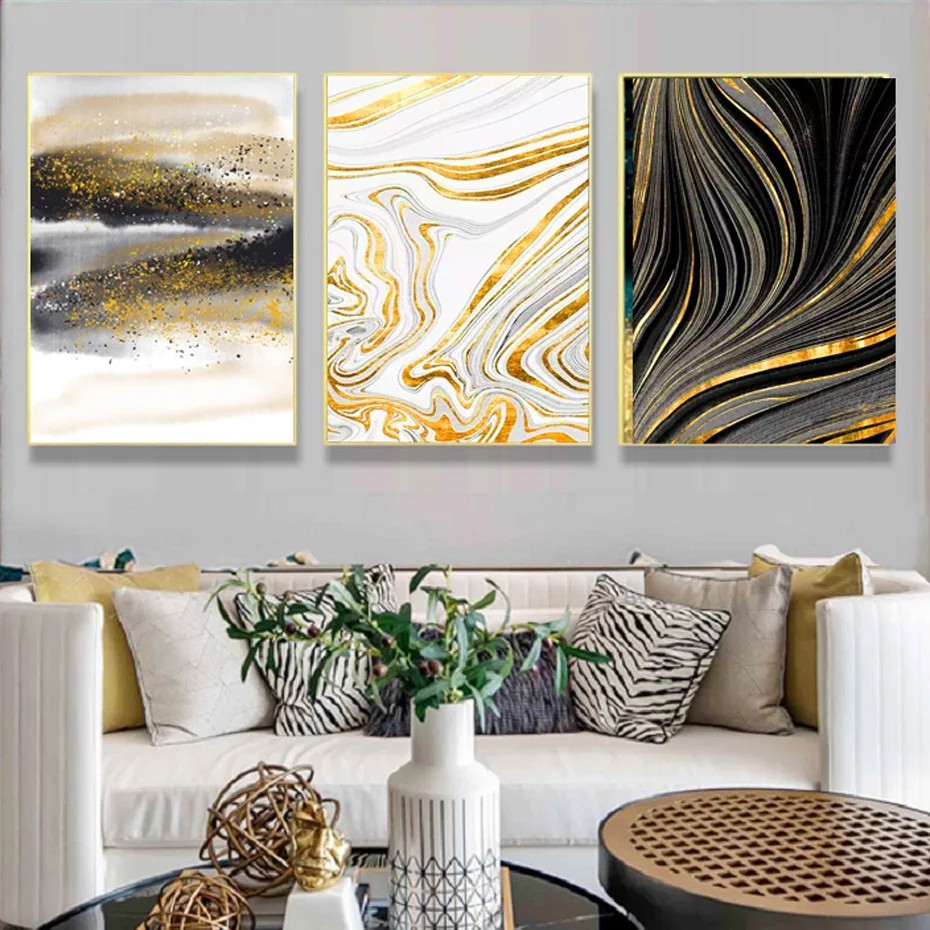 

Modern Golden and Black Luxury Canvas Paintings Abstract Wall Art Posters And Prints Wall Pictures for Living Room Home Decor