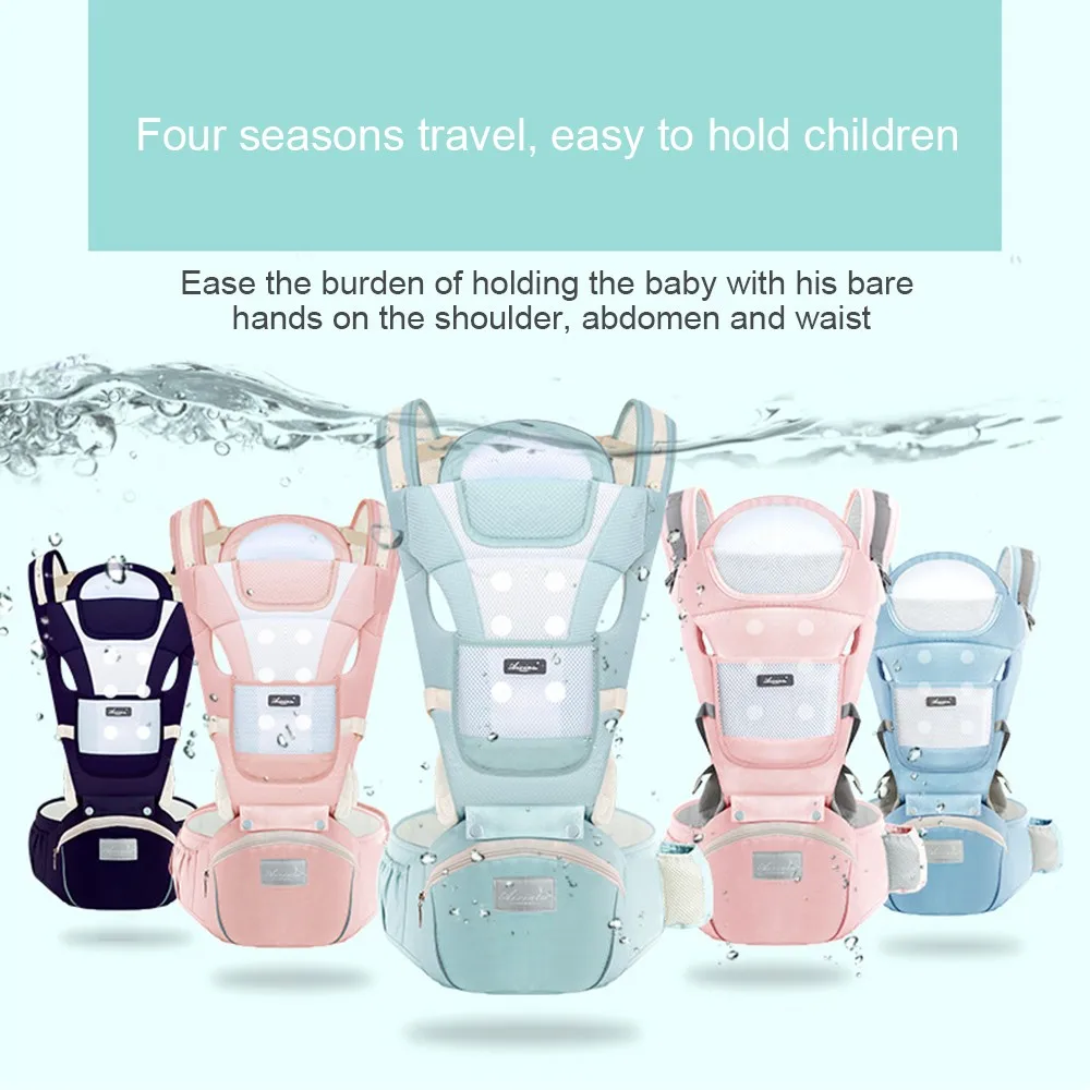 

Ergonomic Baby Carrier with Hood Breathable Infant Hipseat Carrier Kangaroo Sling Carrier Wrap For Baby Travel Backpack 0-48M