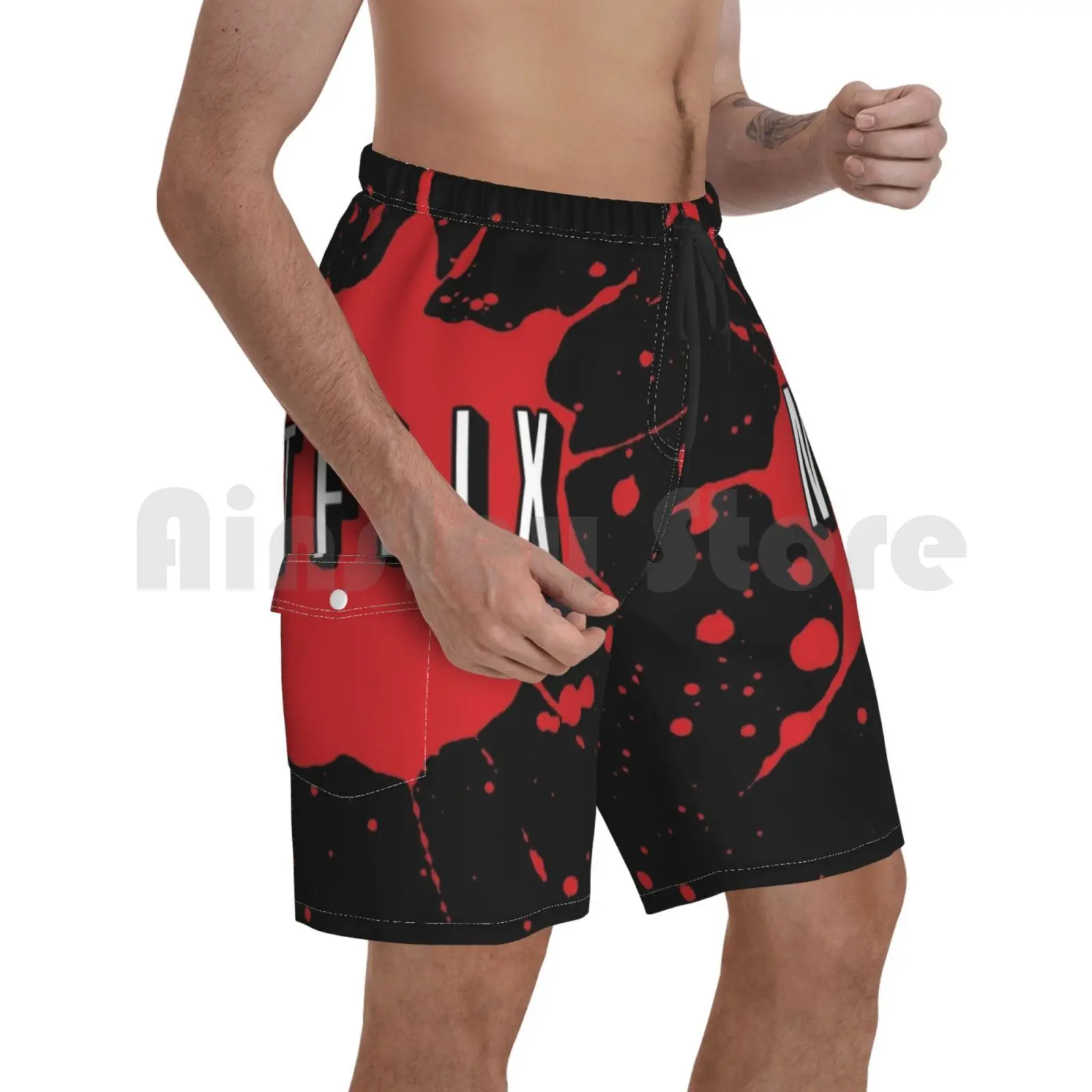 

Netflix Splatter Beach Shorts Men Beach Pants Swim Trunks Netflix Net Flix Red Meme Halloween Costume Fun Awesome