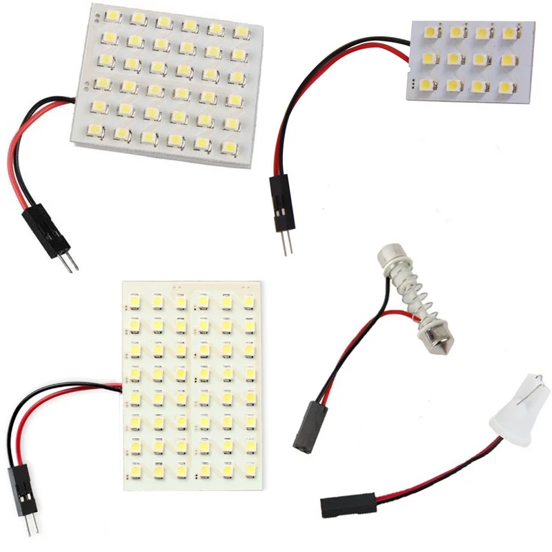 

48 12 36 LED Panel Super White Car Reading Map Lamp 1210 smd Auto Dome Interior Bulb Roof Light with T10 Adapter Festoon Base