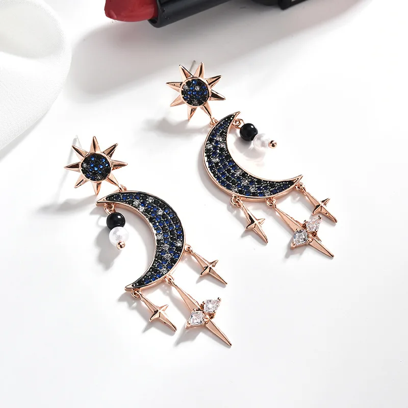 

Fashion earrings micro-inlaid zircon star moon earrings temperament all-match earrings