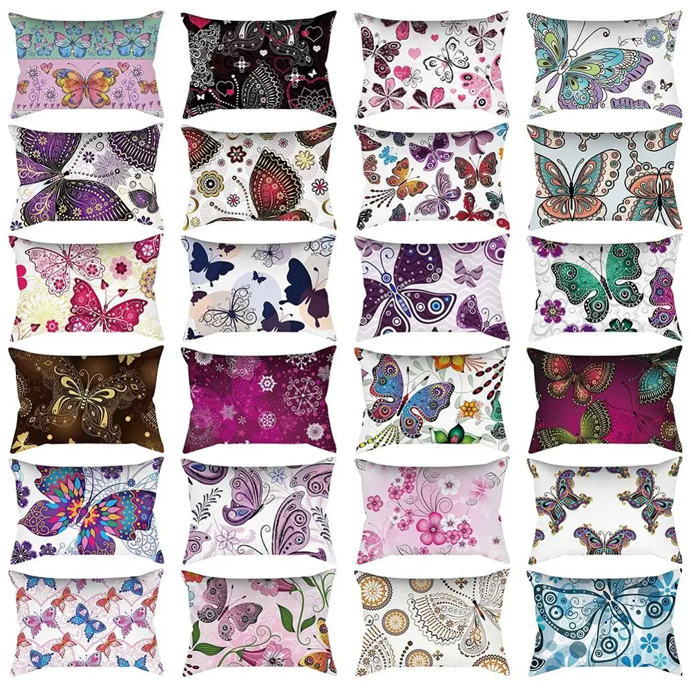 

Rectangle Butterfly Priting Pillow Case Sofa Seat Car Waist Throw Short Plush Cushion Cover Home Decorative Pillowcase 30*50 cm