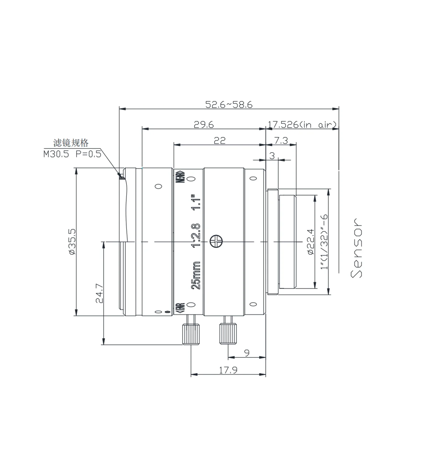 Объектив видеонаблюдения с фиксированным фокусным расстоянием 12 МП 25 мм 1 дюйма