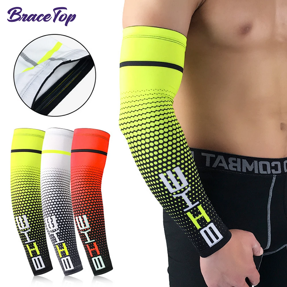 

BraceTop 1 Pair Sports Arm Cooling Sleeves, Cycling Running UV Sun Protection Cuff Cover Protective Arm Sleeve, Bike Arm Warmers
