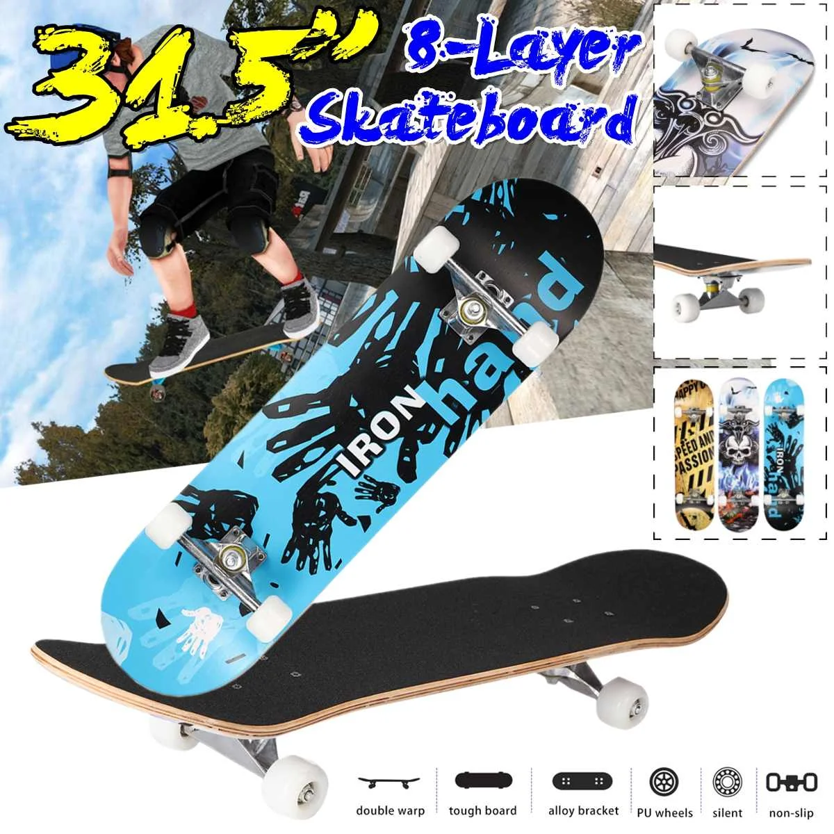 

Скейтборд для детей и взрослых, 31,5 дюйма, 8-слойный клен, подходит для всех скейтеров