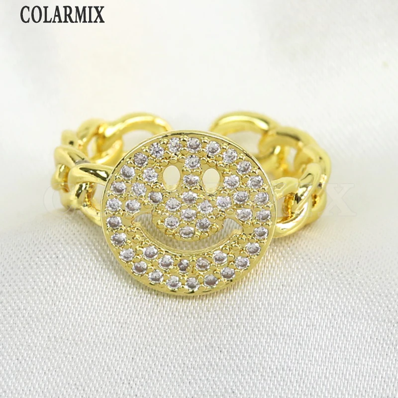 

8 Pcs Lovely Smile Face Rings Pave zircon Jewelry rings Gold Plated Brass rings accessories party ring