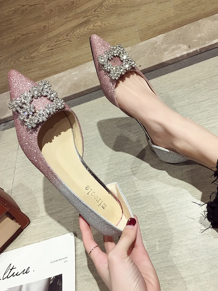 Женская обувь Новинка осени 2019 модные туфли с острым носком квадратной пряжкой