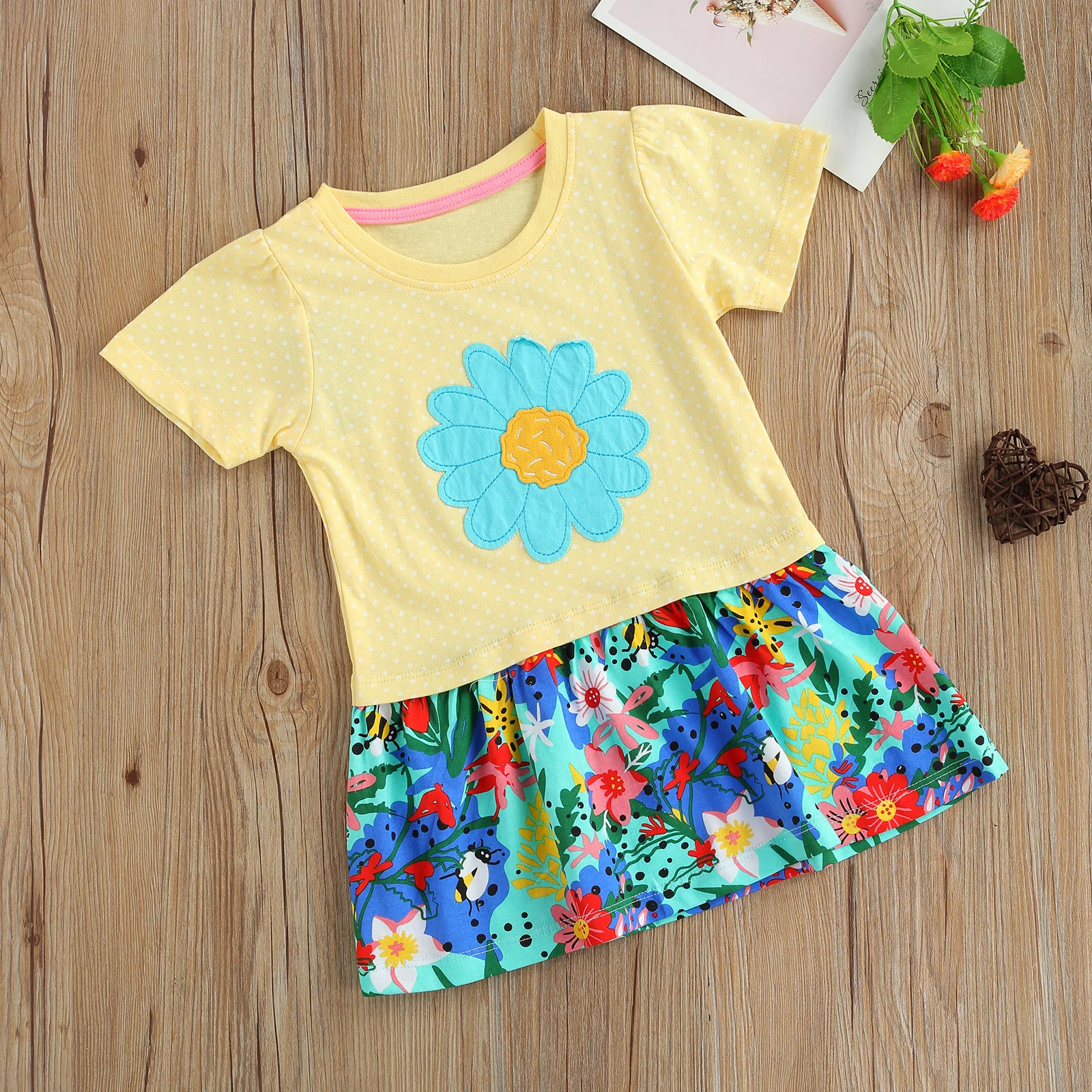 

Kids Dress, Flower Print Round Neck Short Sleeve One-Piece Princess Dress for Summer