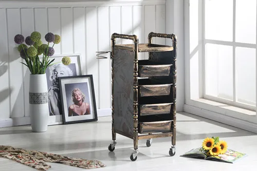 

Multifunction Retro Metal Beauty Salon Hair Cart with Wheels Hair Salon Barber Shop Hot Dyeing Tool Trolley Locker Rack