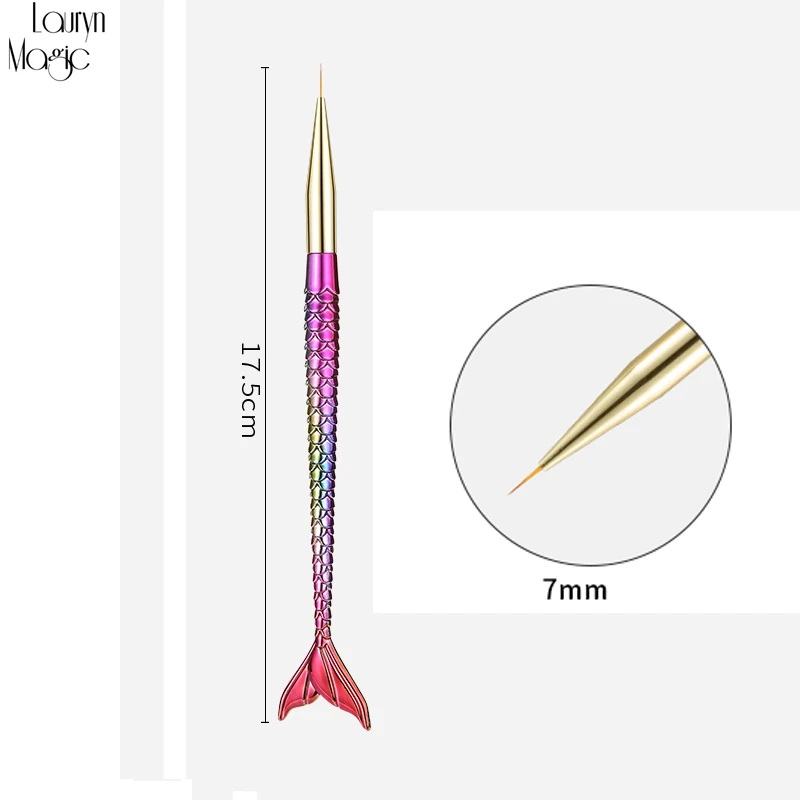 1 7/9/11mm Mermaid Gradient Pen Nail Art Brush Liner Line Stripe Fish Flower Painting Drawing Manicure Acrylic Tools Tips Design - Цвет: 1