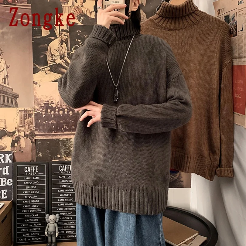 

Zongke Solid Turtleneck Sweater Men Turtleneck Mens Jumpers Sweaters Pullover Turtle Neck Men Sweater M-2XL 2021 Spring