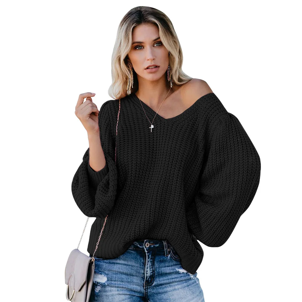 

Foreign trade Amazon 2020 autumn and winter European and American hot style women's long-sleeved V-neck stitching sweater