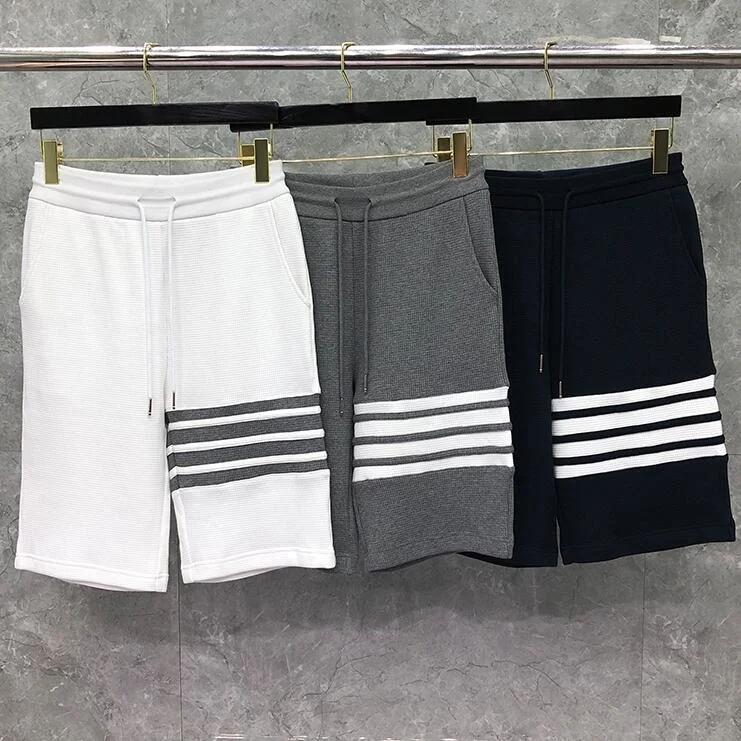 

2021 Fashion TB THOM Brand Casual Shorts Men Summer Cotton Sports Trousers Loose Striped Tracksuit Bottoms Jogger Track Pants