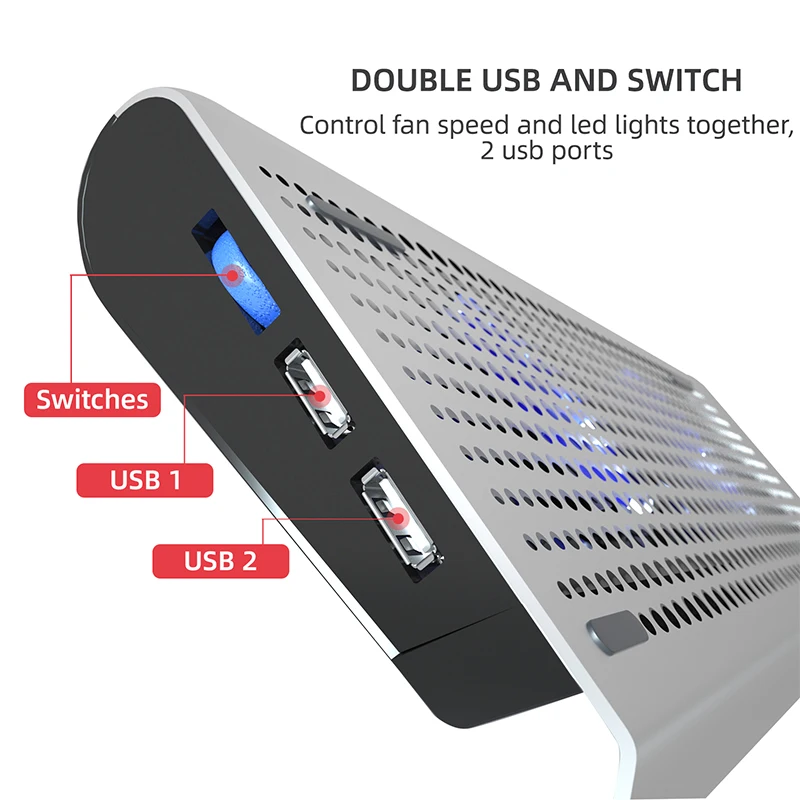 aluminum gaming laptop cooler silent fan portable cooling pad for macbook air pro 11 12 13 14 15 inch alloy bracket 2 usb ports free global shipping