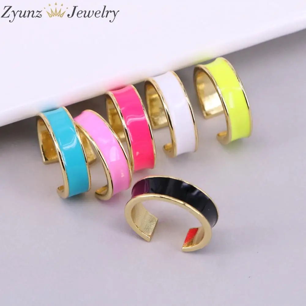 

10PCS, Golden Enamel Geometric Ring For Woman Girls Angel Charm Colorful Opening Ring Adjustable Delicate Ring Simple Jewelry