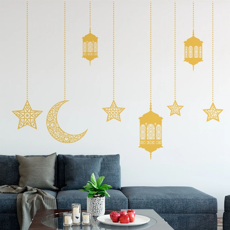 

Наклейка на стену Eid Mubarak, 2 шт., Рамадан, Декор, звезда, луна, наклейка, мусульманская фотография
