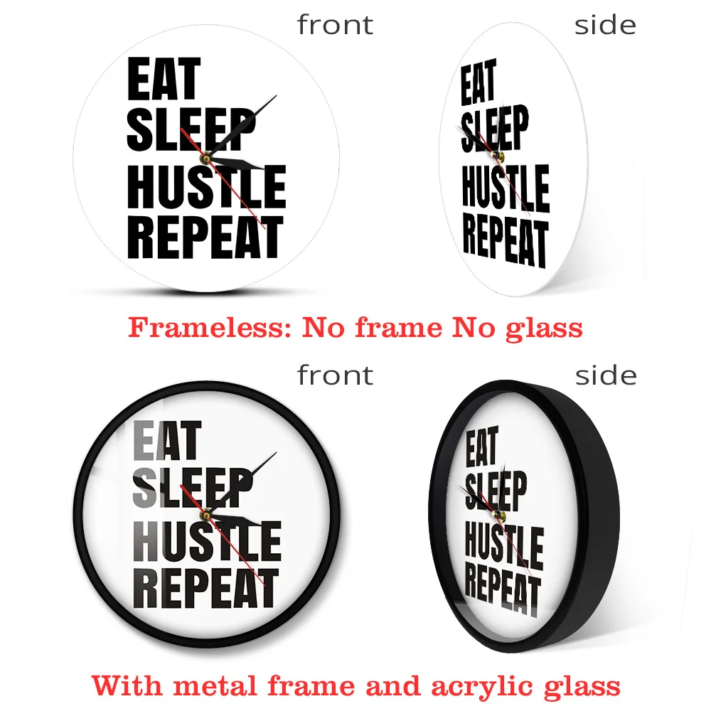 

Motivational Quote Wall Art Hustlers Life Wall Clock Eat Sleep Hustle Repeat Entrepreneur Office Wall Decor Modern Wall Clock