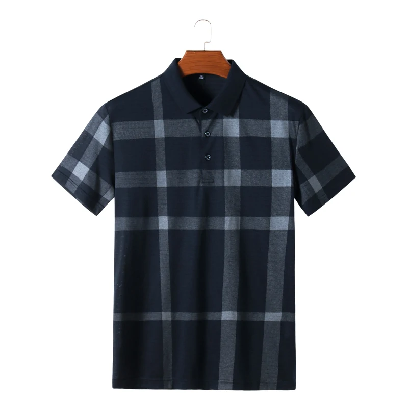 Футболка мужская с отложным воротником клетчатая тенниска на пуговицах Модный