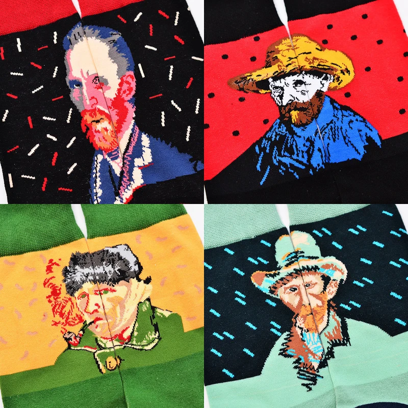 Винтажные художественные носки Ван Гога с рисунком для мужчин хлопковые