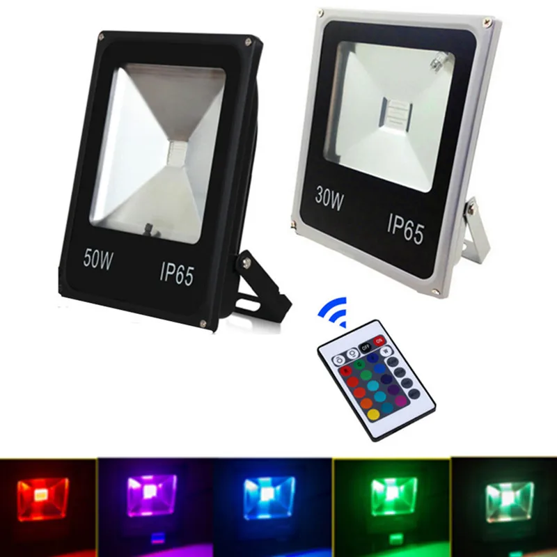 

Outdoor LED RGB Spotlight 50W Flood Lights 10W 20W 30W 24 key Remote Controller Waterproof Multicolour 230v Landscape Lighting