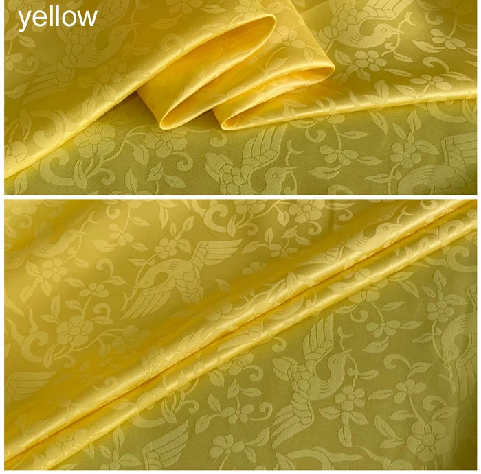 yellow 100 см* 114 см винтажные птицы цветок шелк хлопок жаккардовая ткань для платья натуральный - Цвет: yellow