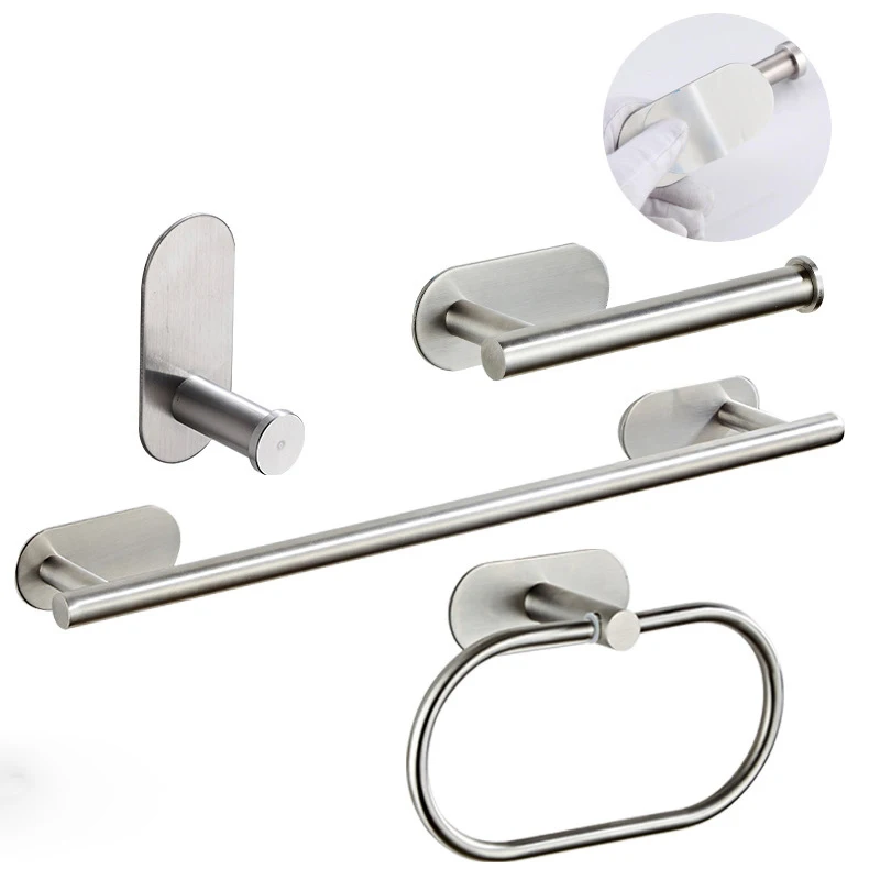 Bathroom Hardware Set Stainless Steel Brushed Robe Hook Towel Rail Bar Shelf Tissue Paper Holder Bathroom Accessories