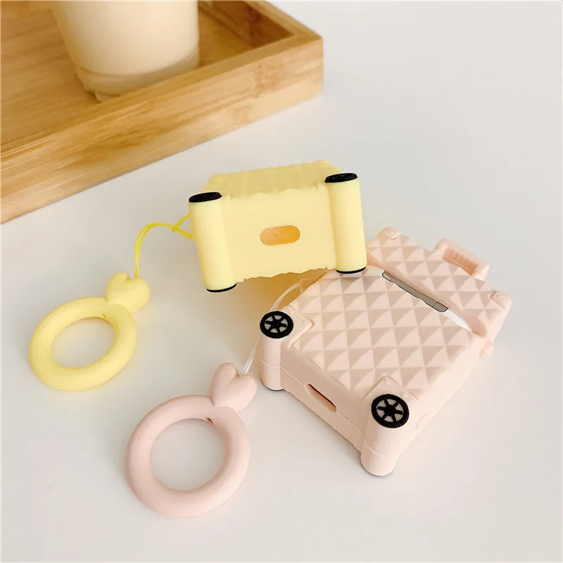 For Apple AirPods 3D Cute Suitcase Earpods Case for Airpods 2 Trunk Luggage Bag Wireless Earphone Protective Finger Ring Cover |