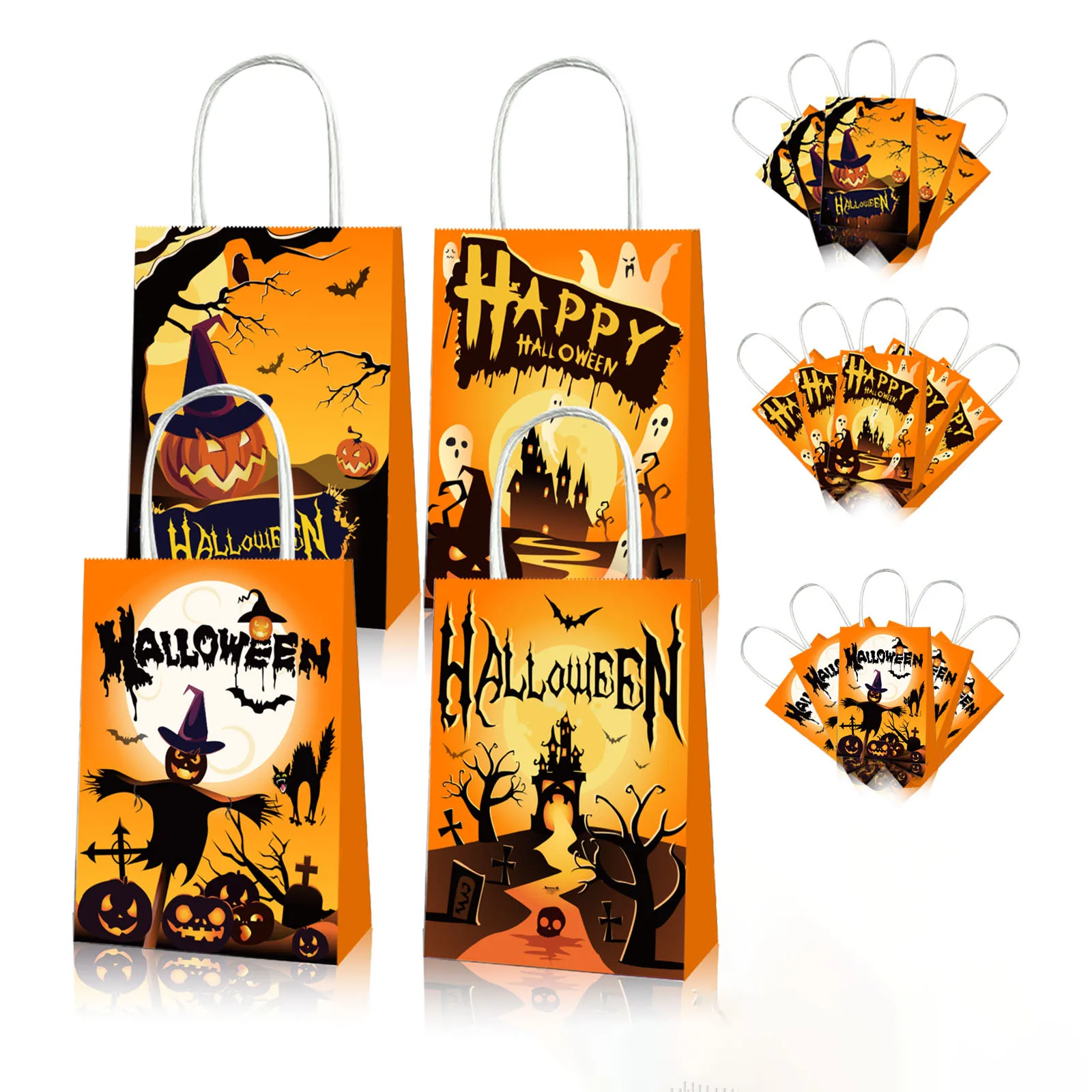 

AVEBIEN Halloween Gift Bags with Handles 12/24/48pcs Bat Ghost Pumpkin Spider Halloween Tags for Gift Bags Packaging Paper Bag