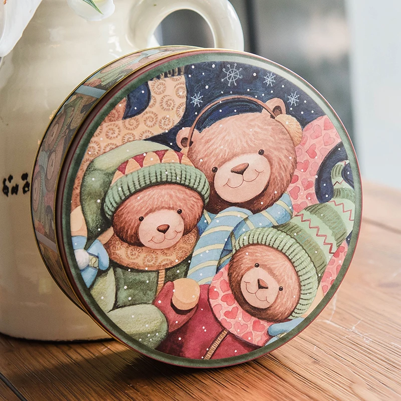 Маленькая рождественская круглая подарочная коробка Медвежонок печенья