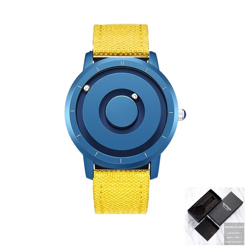 Blue Yellow Canvas Eutour красочные часы мужские магнитные шаровые шоу кварцевые наручные часы силиконовые холщовые стальные Ремешок Модные повседневные мужские часы голубое золото - Цвет: Blue Yellow Canvas