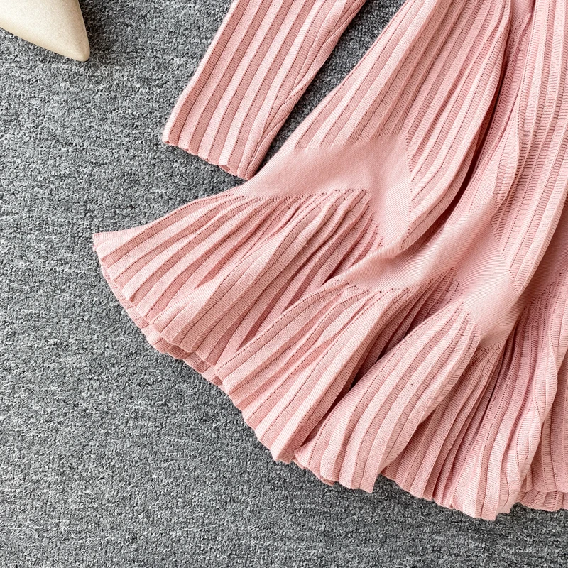 HISUMA весна осень 2020 новое женское вязаное Пышное Платье с круглым вырезом и