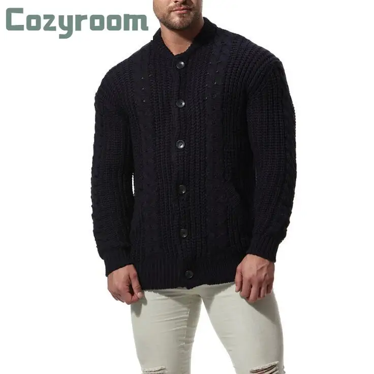 2021 Autumn Casual Men s Sweater Stand collar cardigan Slim Fit Knittwear Mens Sweaters Europ Pullovers Men Solid Color Pullover