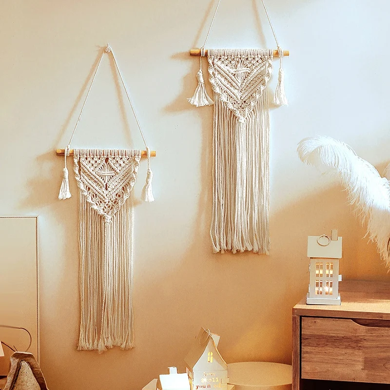 

2 Pcs Macrame Handmade Woven Bohemian Wall Hanging Tapestry with Tassel,for Bedroom Living Room Home Decoration