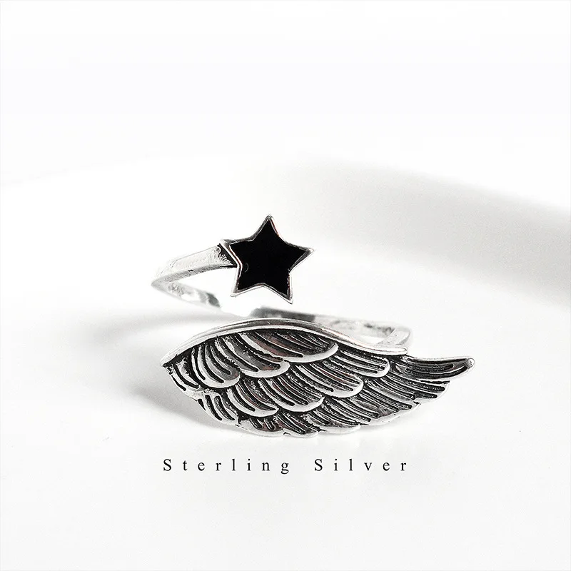 Vintage rings for women Irregular Stars Angel Wings feather Shaped 925 sterling silver ring party Punk style Race car Accessory | Украшения