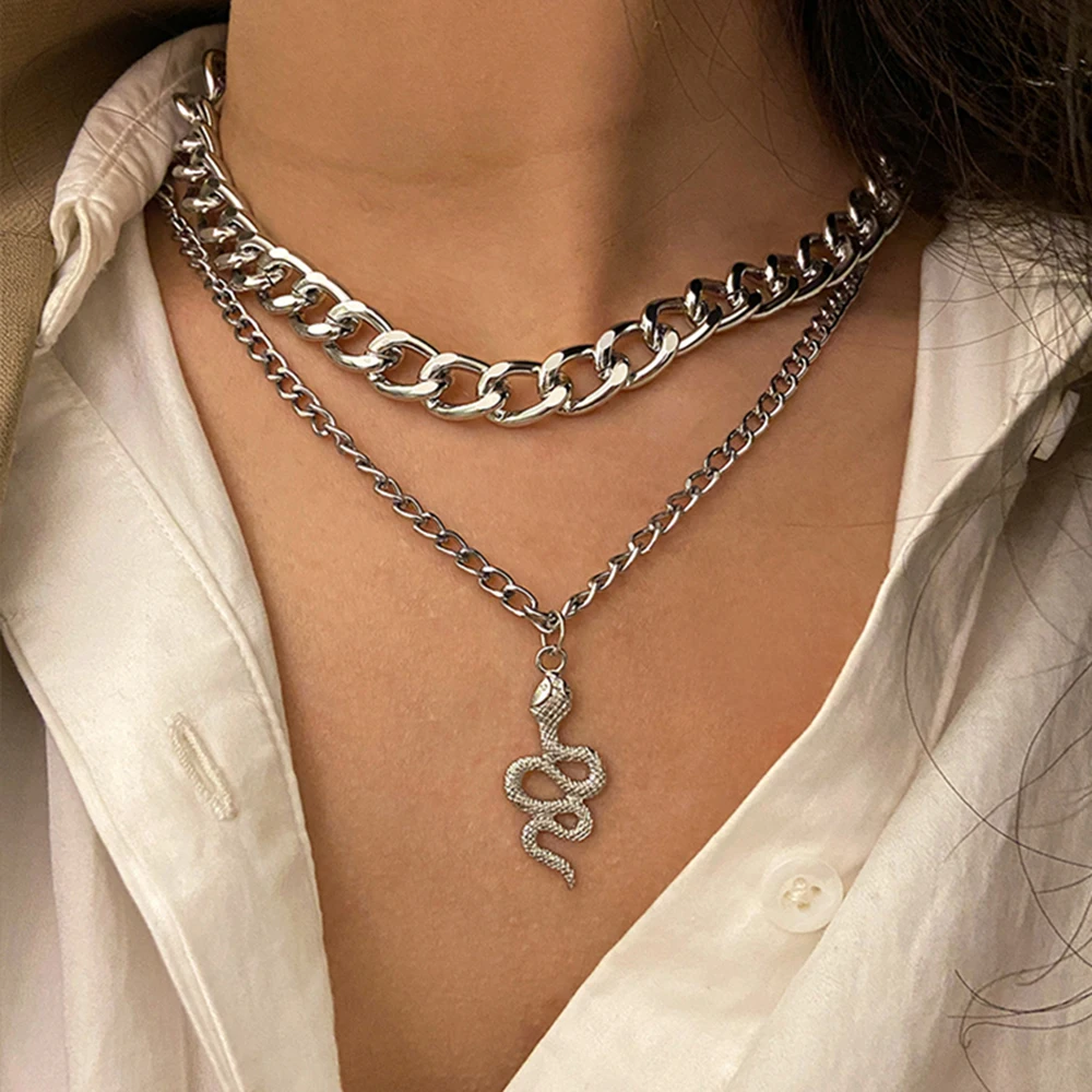 

Ожерелье 17KM многослойное с подвеской в виде змеи для женщин, модное ожерелье золотого и серебряного цвета, большая толстая цепь, ожерелья 2021...