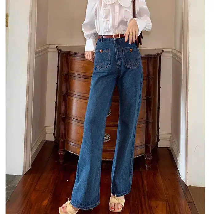 

Прямые женские джинсы ZHISILAO большого размера, винтажные синие джинсовые брюки с высокой талией 2021, свободные джинсы-бойфренды с широкими шта...