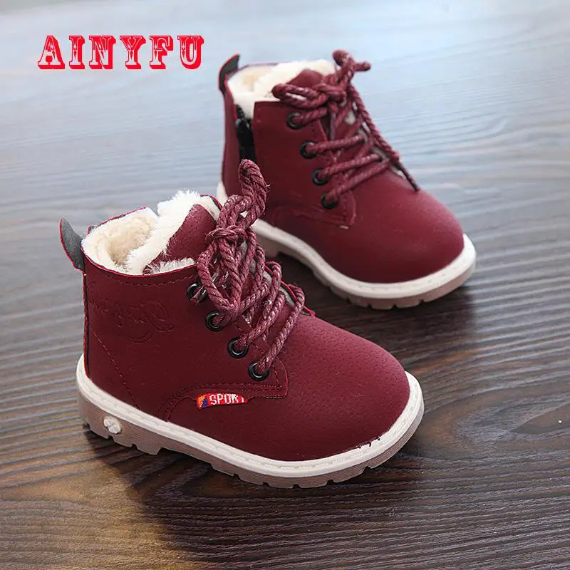 Новые детские кожаные ботинки Martin модная осенне зимняя теплая обувь из хлопка