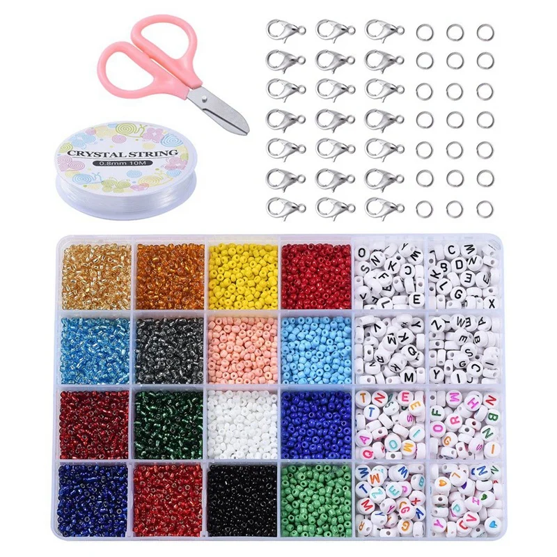 

Beads for Jewelry Making Kit,Glass Seed Beads and Alphabet Beads Kit,Beads for Bracelets Making Kit for Girls and Adults