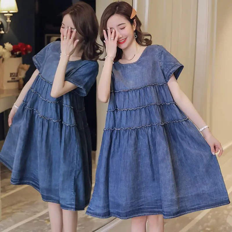 Платье для беременных Платья размера плюс женское платье свободное джинсовое