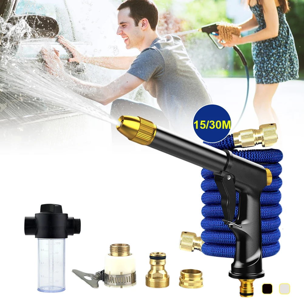 

High Pressure Washer Gun 15m/30m Expandable Garden Hose Rotatable Nozzles with 3 Connectors for Car Cleaning Garden Yard