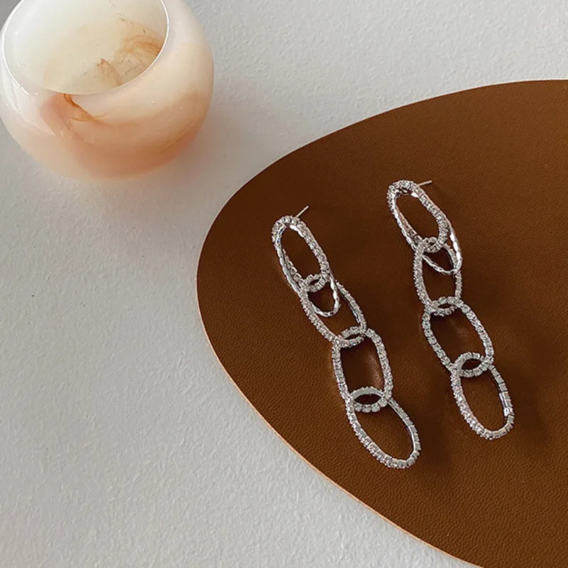 

Korea New Irregular Micro-set Shiny Micro Pave Zircon Chain Tassel Long Earring Gold Silver Color Metal Fashion Crystal Jewelery