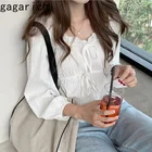 Gagarich женская рубашка 2021 весна-осень французская Милая винтажная темпераментная Дамская блузка с оборками и квадратным воротником с рукавами-фонариками