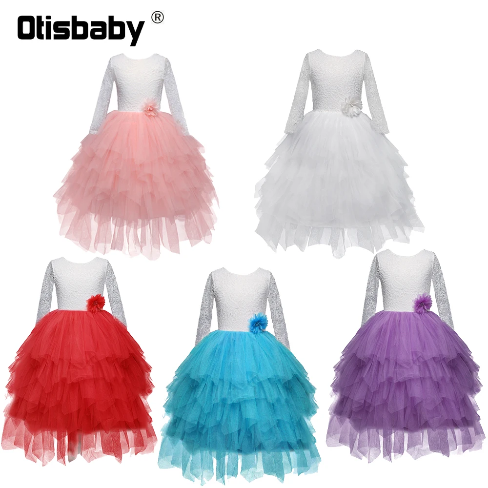 Кружевное платье-пачка для девочек на день рождения с многоярусными цветами |