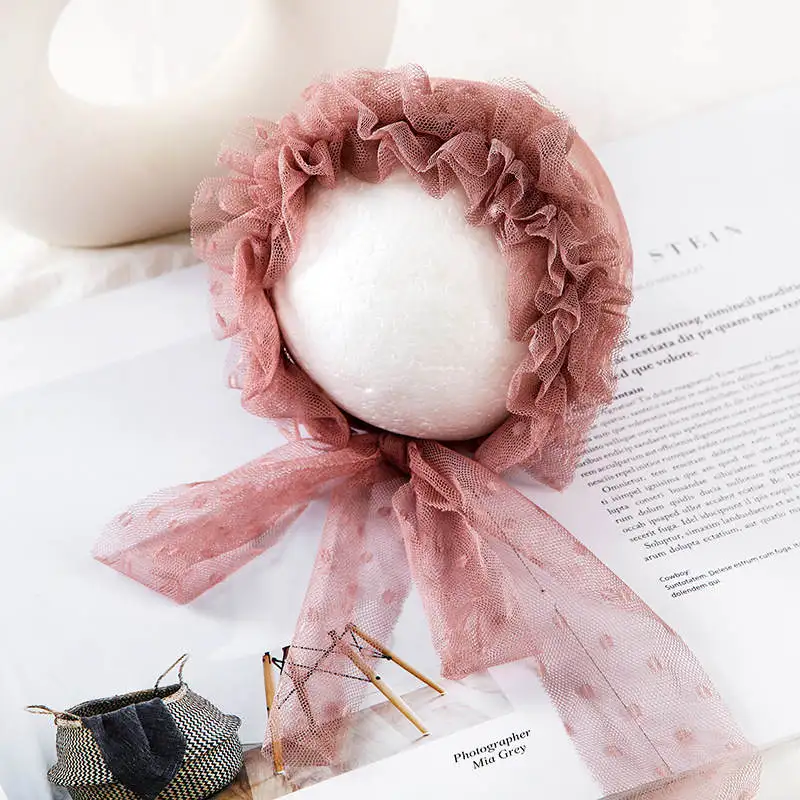 14 Newborn Photography Props Baby Girl Lace Princess Hats Handmade Flower Infant Caps - Цвет: 14