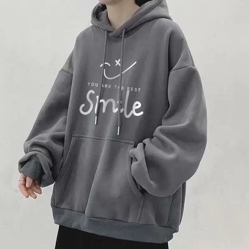 

New Autumn Winter Sweater Ins Fashion Sweatshirt Korean Style Top Loose Versatile Coat Men's Fleece-Lined Thickened Hoodie