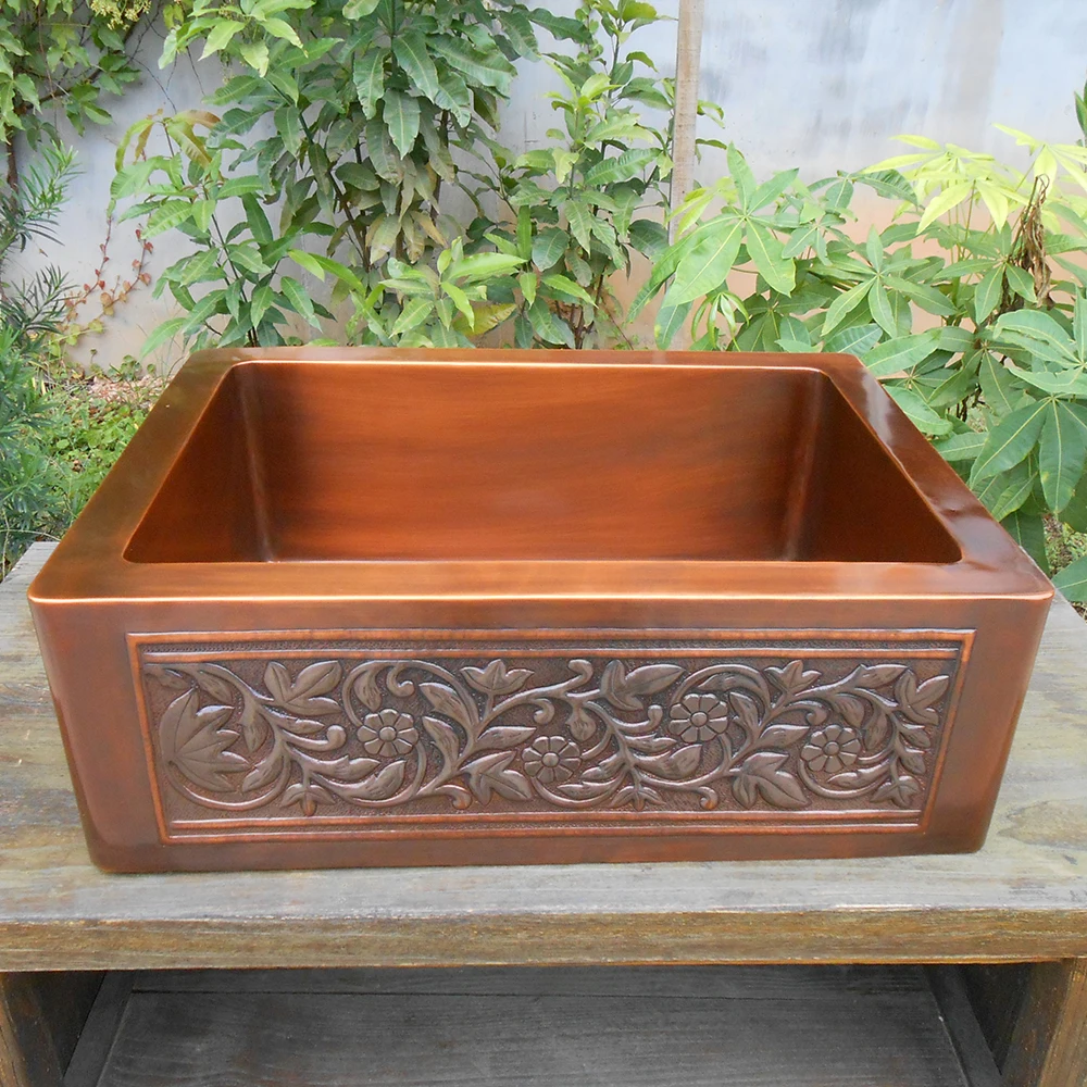 

Cangler copper hand-made kitchen sink built-in front skirt sink rectangular hand hammered single bowl home imprument product