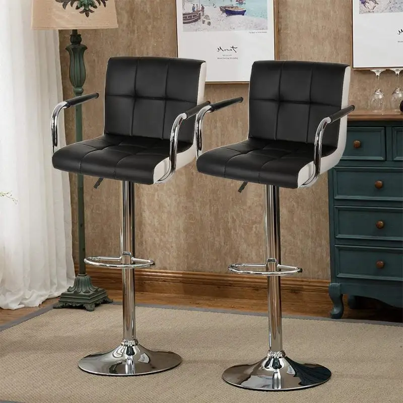 

Мягкий барный стул из искусственной кожи, с регулируемой высотой более толстая Подушка, с подлокотником для ног, 2 шт.