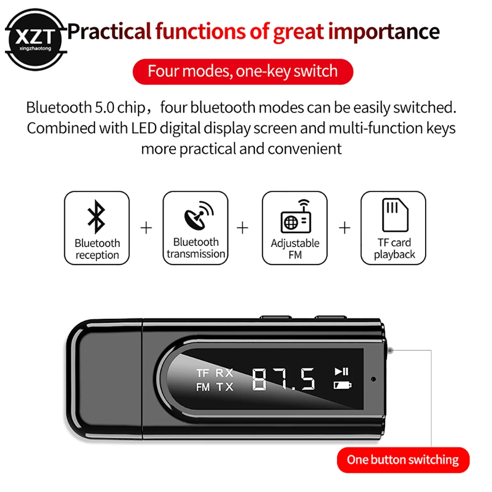 USB Bluetooth 5 0 приемник передатчик со светодиодным дисплеем 3 мм Aux TF карта